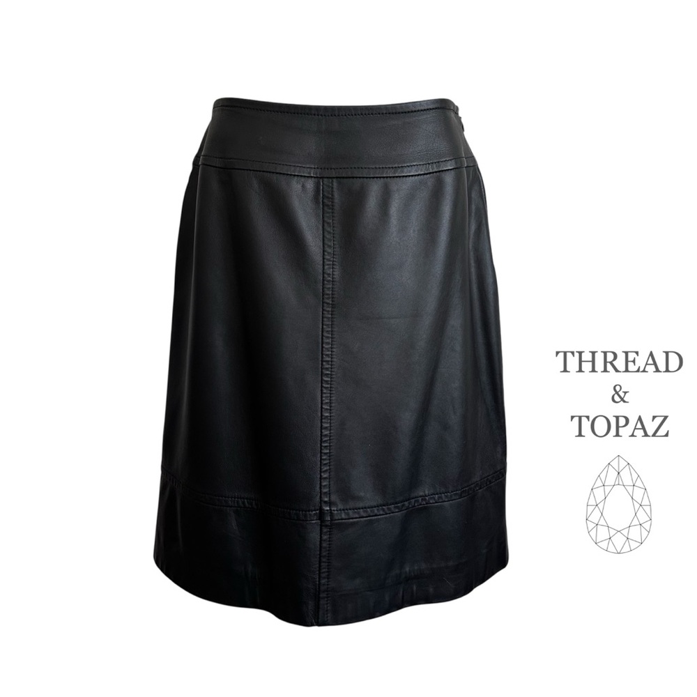 St. John Black Leather Skirt Italy Size 8